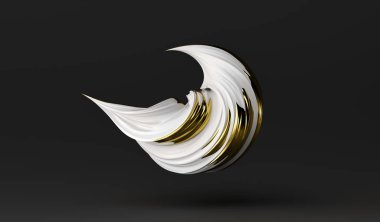 Soyut beyaz ve altın boyalı 3D dalga, soyut şekiller kırmızı boya darbesi yakın plan. Geometrik dijital sanat. Çarpık şekil hareket halinde. 3D görüntüleme. Kavramsal sanat afişi.
