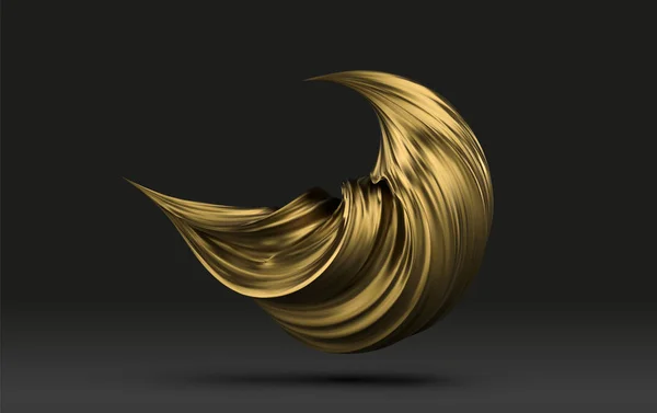 Abstract golden paint 3d stroke, paint spash close-up. Geometric digital art element. Twisted shape in motion. 3D rendering. Conceptual art banner or header. — 스톡 벡터