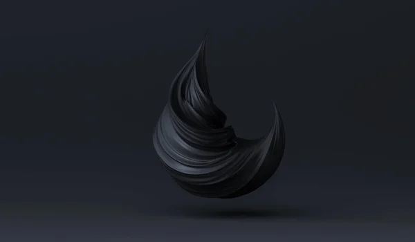 Pittura astratta onda 3d, forme astratte di vernice nera colpo spruzzare primo piano. Arte digitale geometrica. Forma contorta in movimento. rendering 3D. Banner di arte concettuale . — Foto Stock