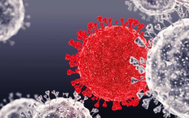 Virüs hücrelerine ya da bakterilere yakın çekim. Grip, mikroskop altında bir virüse bakmak, bulaşıcı bir hastalık. Mikroplar, bakteriler, hücre enfekte olmuş organizmalar. Virüs H1n1, Domuz Gribi, Corona virüsü. 3d Hazırlama.