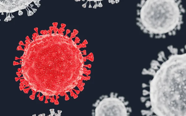 Close-up of virus cells or bacteria. Flu, view of a virus under a microscope, infectious disease. Germs, bacteria, molecule infected organism. Virus H1N1, Swine Flu, Corona virus. 3d Rendering. — ストック写真
