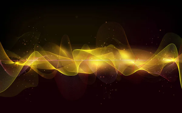 Abstrakta vågkurvor. Musik abstrakt bakgrund. Equalizer för musik. Dynamiska färgglada partiklar ljudvåg. Cool ljudfrekvens. Oklara abstrakta ljus. Vacker våg formad samling av glöd. — Stock vektor
