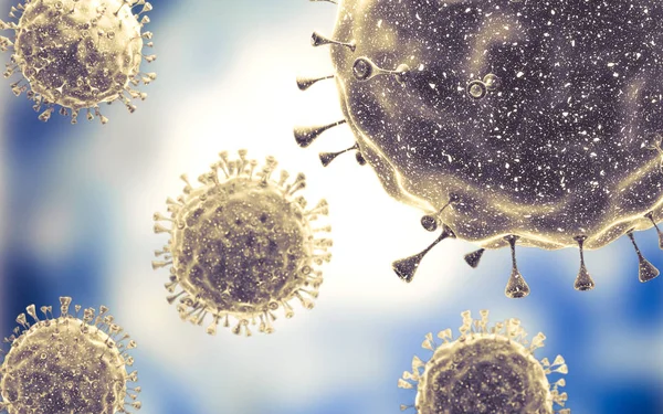 Zbliżenie komórek lub bakterii wirusa. Grypa, widok wirusa pod mikroskopem, choroba zakaźna. Zarazki, bakterie, zakażony organizm. Wirus H1n1, świńska grypa, wirus Corona. 3d Renderowanie. — Zdjęcie stockowe