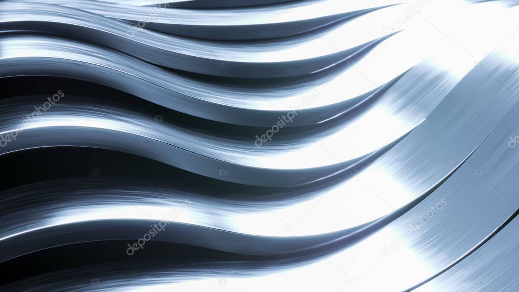 Aluminum abstract silver metal background. Futuristic 3d rendering illustration. Metal design. Steel texture. Steel background. Shinny metal