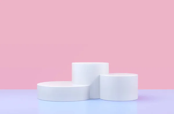 Vector round podyum, kaide ya da platform, kozmetik ürün sunumu için arka plan. Üç boyutlu podyum. Reklam yeri. Boş ürün pastel renklerde ayakta duruyor