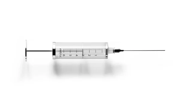 Injekční stříkačka s injekční jehlou izolovanou na bílém pozadí. 3D vykreslování. — Stock fotografie