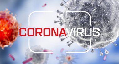 Coronavirus. Virüs hücrelerine ya da bakteri moleküllerine yakın çekim. Grip, mikroskop altında bir virüse bakmak, bulaşıcı bir hastalık. Mikroplar, bakteriler, hücre enfekte olmuş organizmalar. Virüs H1N1, Domuz Gribi, 3 boyutlu Hazırlama.