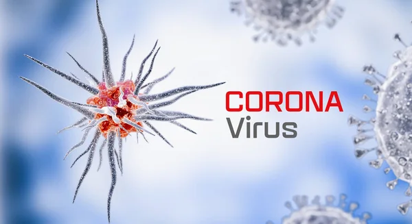 Coronavirus. Primer plano de las células víricas o molécula bacteriana. Gripe, vista de un virus bajo un microscopio, enfermedad infecciosa. Gérmenes, bacterias, organismos infectados por células. Virus H1N1, Gripe porcina, renderizado 3d . — Foto de Stock