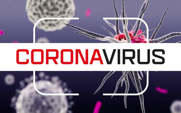 Virussolujen tai bakteerien lähikuva. Flunssa, näkymä virukseen mikroskoopilla, tartuntatauti. Bakteerit, bakteerit, solutartunnan saaneet organismit. Virus H1N1, sikainfluenssa, koronavirus. 3d renderöinti . — kuvapankkivalokuva