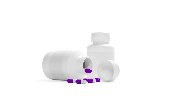 Blank Plastic Packaging Open Bottle Cap Pills Isolated White Background — Stock Photo, Image