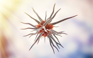 Virüs hücreleri veya bakteri molekülleri. Grip, mikroskop altında koronavirüs, bulaşıcı hastalık. Mikroplar, bakteriler, hücre enfekte olmuş organizmalar. COVID-19, H1N1, Domuz Gribi, Corona, Virüs. 3d Hazırlama