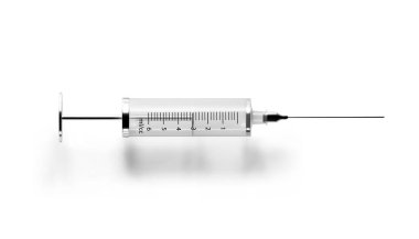 Beyaz zemin üzerinde izole edilmiş derialtı iğnesi olan vektör şırıngası