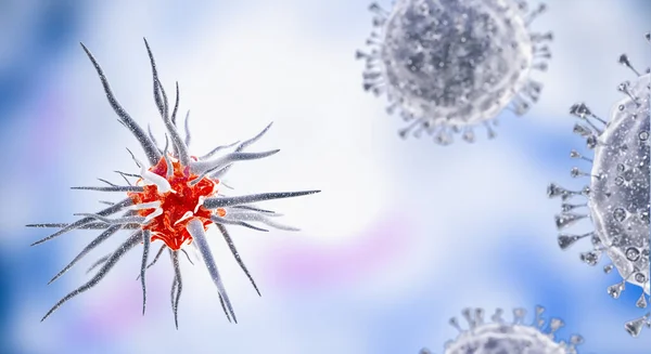 コロナウイルスだ Covid 19ウイルス細胞または細菌分子 インフルエンザ 顕微鏡下でのウイルスのビュー 感染症 細胞感染生物 ウイルスH1N1 スワイン 3Dレンダリング — ストック写真