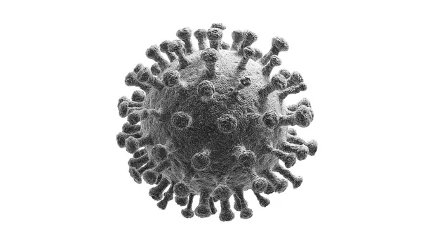 Virus isolated on white. Close-up of coronavirus cells or bacteria molecule. Flu, view of a virus under a microscope, infectious disease. Bacteria infected organism. Virus Covid-19. 3d Rendering