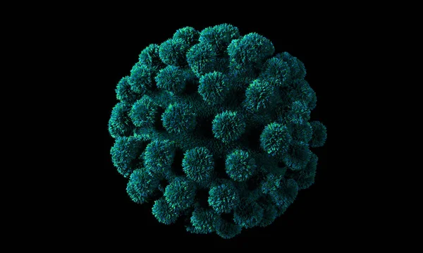 Virus Isolé Sur Noir Gros Plan Sur Les Cellules Coronavirus — Photo