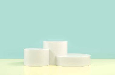 Yuvarlak podyum, kaide ya da platform, ürün sunumu için kozmetik arka plan. 3 boyutlu illüstrasyon. Parlak podyum. Reklam yeri. Boş ürün standının arka planı