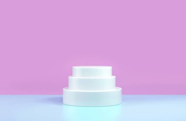 Yuvarlak podyum, kaide ya da platform, ürün sunumu için kozmetik arka plan. 3 boyutlu illüstrasyon. Parlak podyum. Reklam yeri. Boş ürün standının arka planı