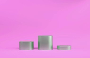 Yuvarlak podyum, kaide ya da platform, ürün sunumu için kozmetik arka plan. 3 boyutlu illüstrasyon. Parlak podyum. Reklam yeri. Boş ürün standının arka planı