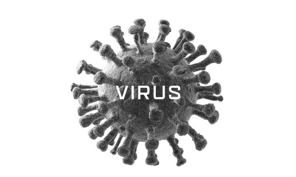 Virus isoleret på hvid. Nærbillede af coronavirusceller eller bakteriemolekyle. Influenza, en virus under mikroskop, smitsom sygdom. Bakterier, celleinficeret organisme. Virus Covid-19. 3D-gengivelse - Stock-foto