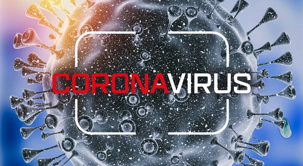 Virus Corona. Células del virus Covid-19 o molécula bacteriana. Gripe, vista de un virus bajo un microscopio, enfermedad infecciosa. Gérmenes, bacterias, organismos infectados por células. Virus H1N1, gripe porcina. Renderizado 3d . — Foto de Stock