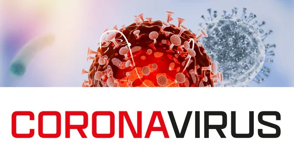 Virus Corona. Sel virus Covid-19 atau molekul bakteri. Flu, melihat virus di bawah mikroskop, penyakit menular. Kuman, bakteri, organisme yang terinfeksi sel. Virus H1N1, Flu Babi. Perender 3d . — Stok Foto