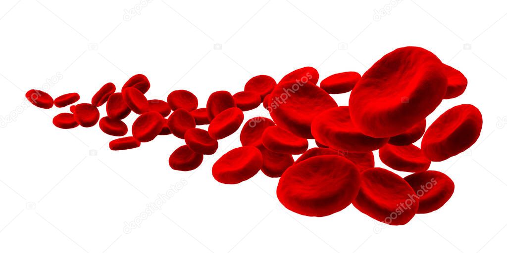 High detail blood cell isolated on white background. Wave of red blood cells. Healthcare and medical concept. 3d render