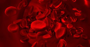 Kırmızı kan hücreleri pıhtılaşıyor. Bilimsel ve tıbbi soyut kavram. Vücudu korumak için kandaki önemli elementlerin aktarımı, 3 boyutlu illüstrasyon.