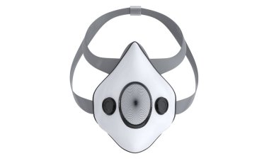 Tıbbi maske. Doktor maskesi ve korona virüs koruması beyaz arka planda izole edilmiş. Geleceğin yüksek teknoloji maskeli 3D görüntüleyicisi.