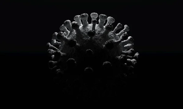 暗闇からウイルスが劇的な表情 コロナウイルス細胞や細菌分子の閉鎖 インフルエンザ 顕微鏡下でのウイルスのビュー 感染症 細菌感染症細胞感染症 Covy 3Dレンダリング — ストック写真