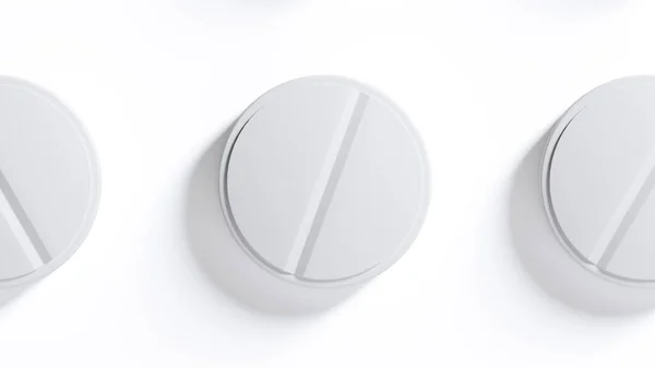 Medicin piller på vit bakgrund. Vita piller. Botemedlet mot viruset. Tabletter med vitaminer eller kosttillskott Bio. 3D-illustration. — Stockfoto