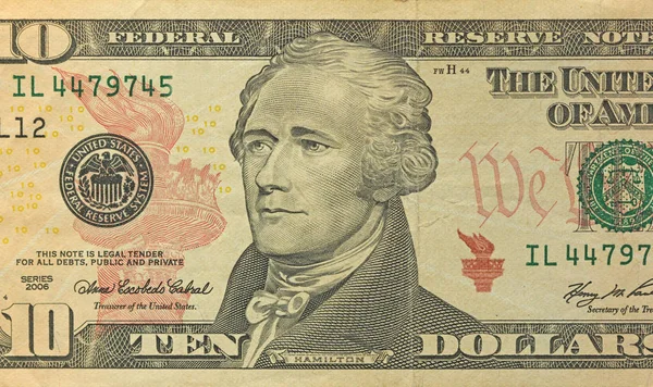 Dez dólares com uma nota. 10 Dólares — Fotografia de Stock