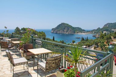 Korfu Adası Yunanistan. Manzarası Paleokastritsa Körfezi