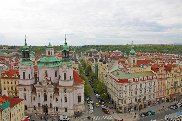Prague, Czech Republic, april 15, 2011: View from above to the central streets of the city — Stock Photo, Image