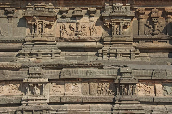 Steinreliefs Den Wänden Von Tempeln Hampi Steinmetz Alten Hintergrund Geschnitzte — Stockfoto