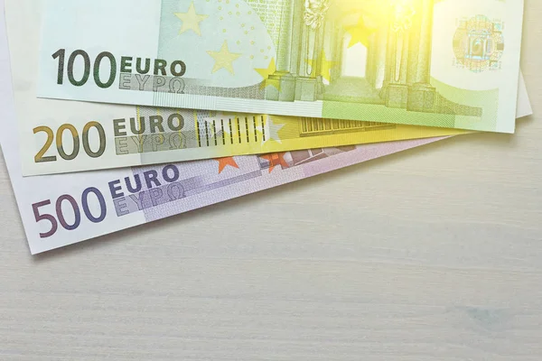 Euro Billets Papier Euros Différentes Coupures 100 200 500 Euros — Photo