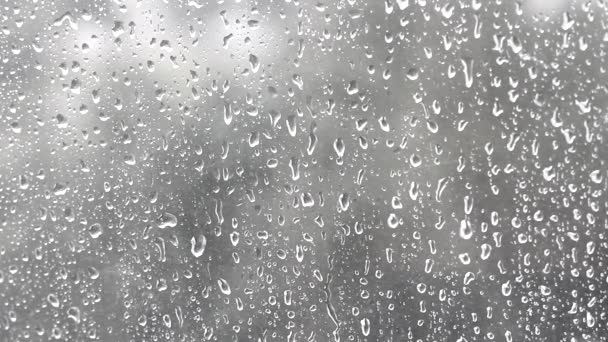 Pequeñas Grandes Gotas Lluvia Agua Fluyen Por Cristal Transparente Ventana — Vídeo de stock