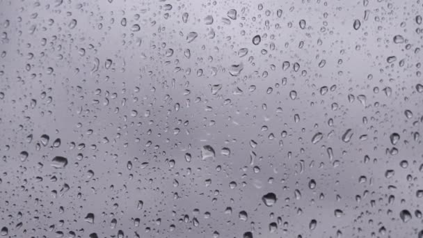 창문에 빗방울 창문으로 빗방울이 흘러내린다 유리에는 건물의 흐릿하게 보이는 물방울 — 비디오