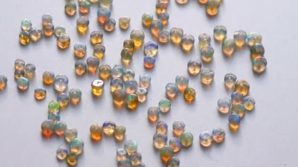 Opals Ädelsten Från Etiopien Roterar Ljus Bakgrund Vita Eldopaler Med — Stockvideo