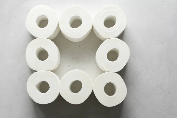 Toilet Paper Rolls Closeup Lies White Background Shortage Toilet Paper — Stock Photo, Image