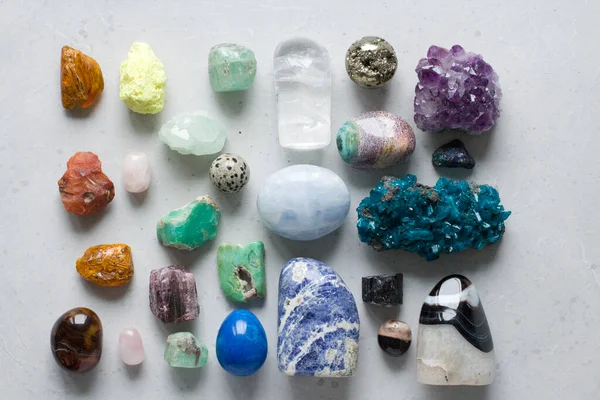 Hermosa Colección Multicolor Brillante Piedras Naturales Minerales Todo Mundo Encuentra — Foto de Stock