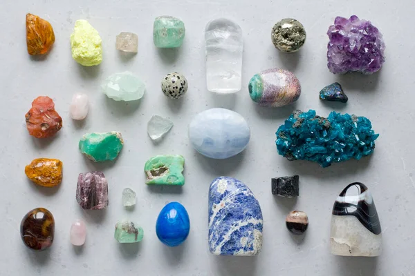 Hermosa Colección Multicolor Brillante Piedras Naturales Minerales Todo Mundo Encuentra — Foto de Stock