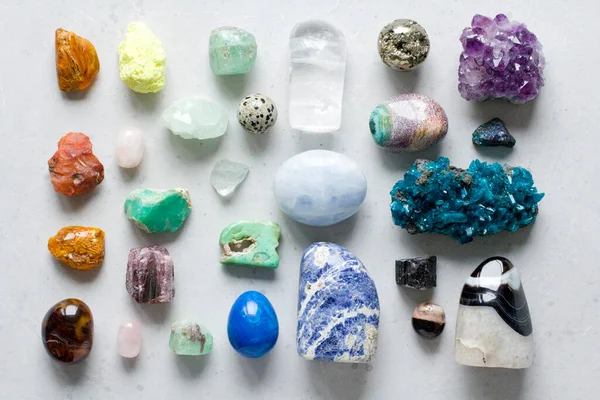 Hermosa Colección Multicolor Brillante Piedras Naturales Minerales Todo Mundo Encuentra — Foto de Stock