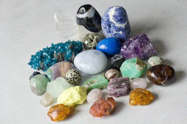 Hermosa Colección Multicolor Brillante Piedras Naturales Minerales Todo Mundo Encuentra — Foto de Stock