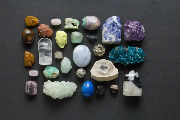 Hermosa Colección Multicolor Brillante Piedras Naturales Minerales Todo Mundo Encuentra — Foto de Stock