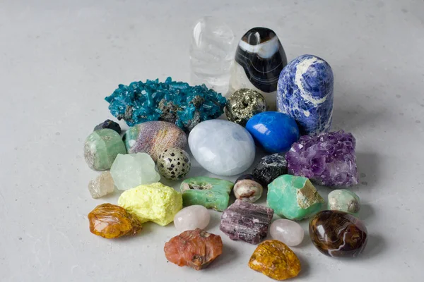 Hermosa Colección Multicolor Brillante Piedras Naturales Minerales Todo Mundo Encuentra — Foto de Stock