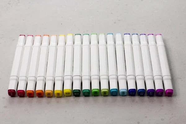Definir Canetas Feltro Multicoloridas Brilhantes Marcadores Com Números Designação Nome — Fotografia de Stock