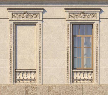 Windows klasik tarzı taş çerçeveleme. 3D render.