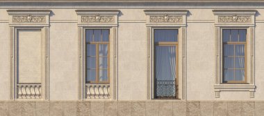 Windows klasik tarzı taş çerçeveleme. 3D render.