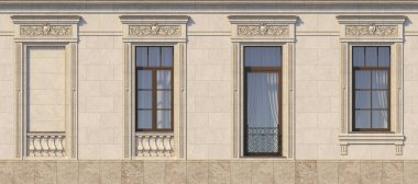 Windows klasik tarzı taş çerçeveleme. 3D render.