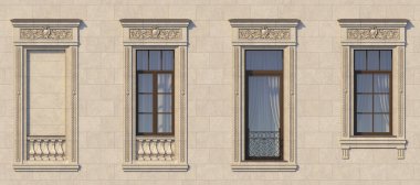 Windows klasik tarzı taş çerçeveleme. 3D render.